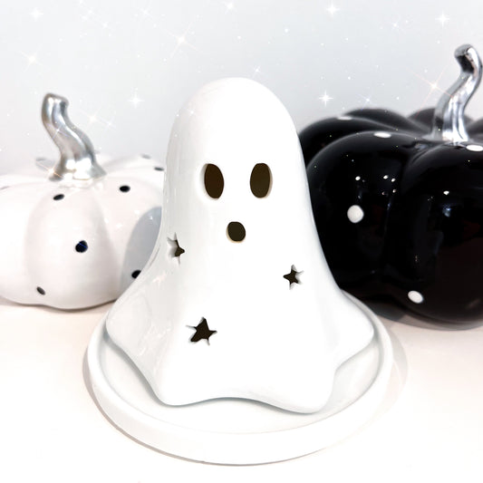 Ceramic Ghost Tealight and Incense Cone Holder