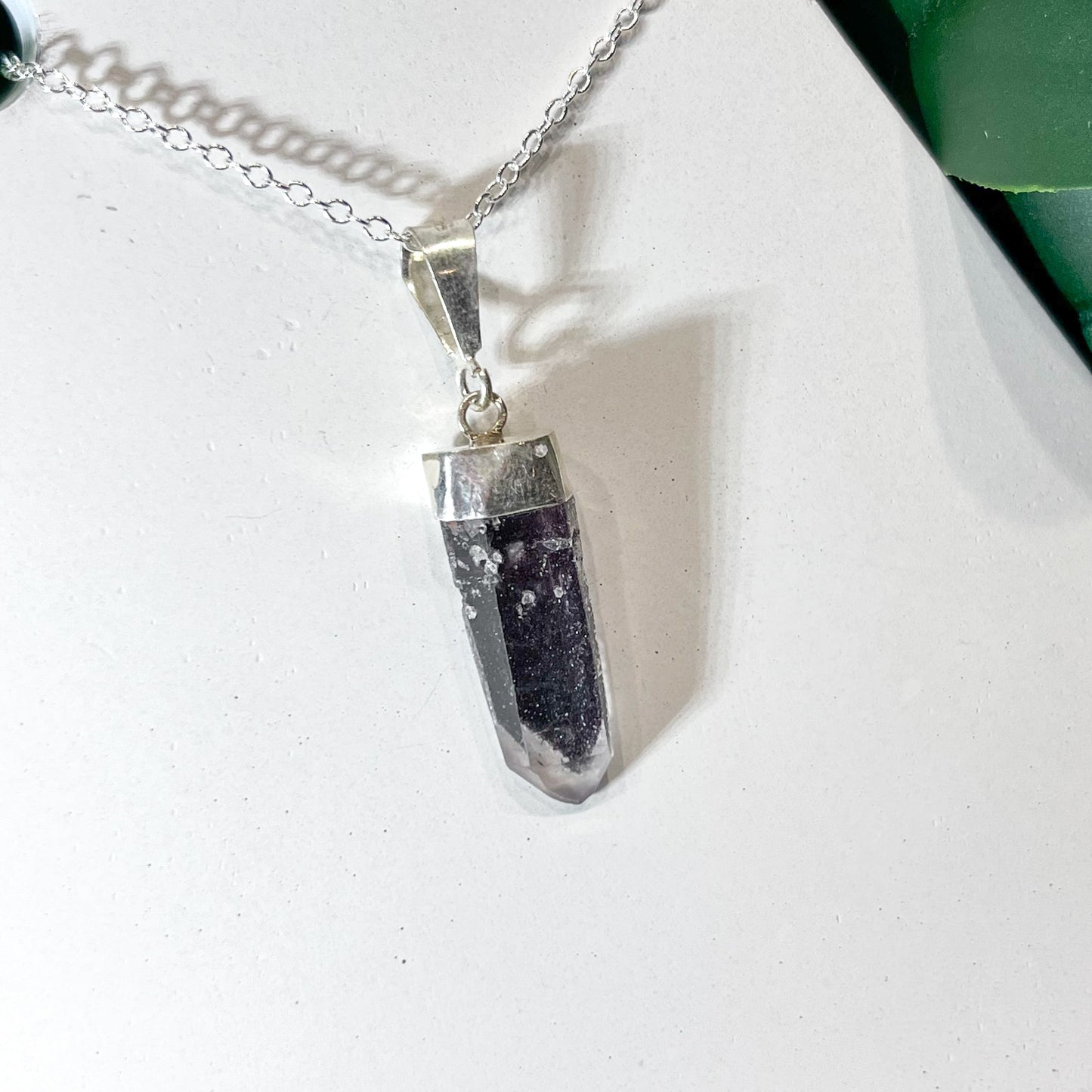 RARE Hematite Quartz Laser Sterling Silver Necklace #6