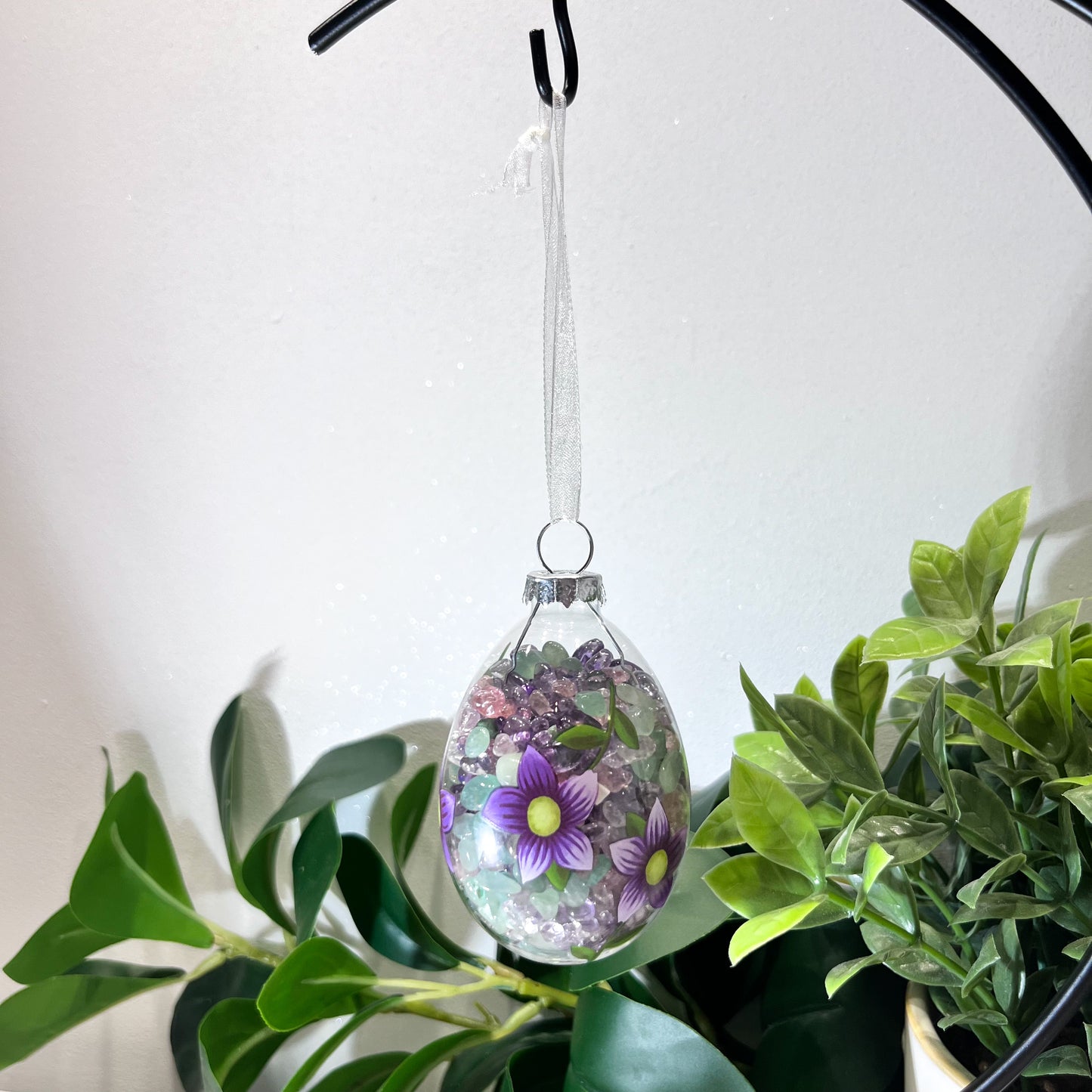 Hand Painted Glass Bauble with Crystal Chips