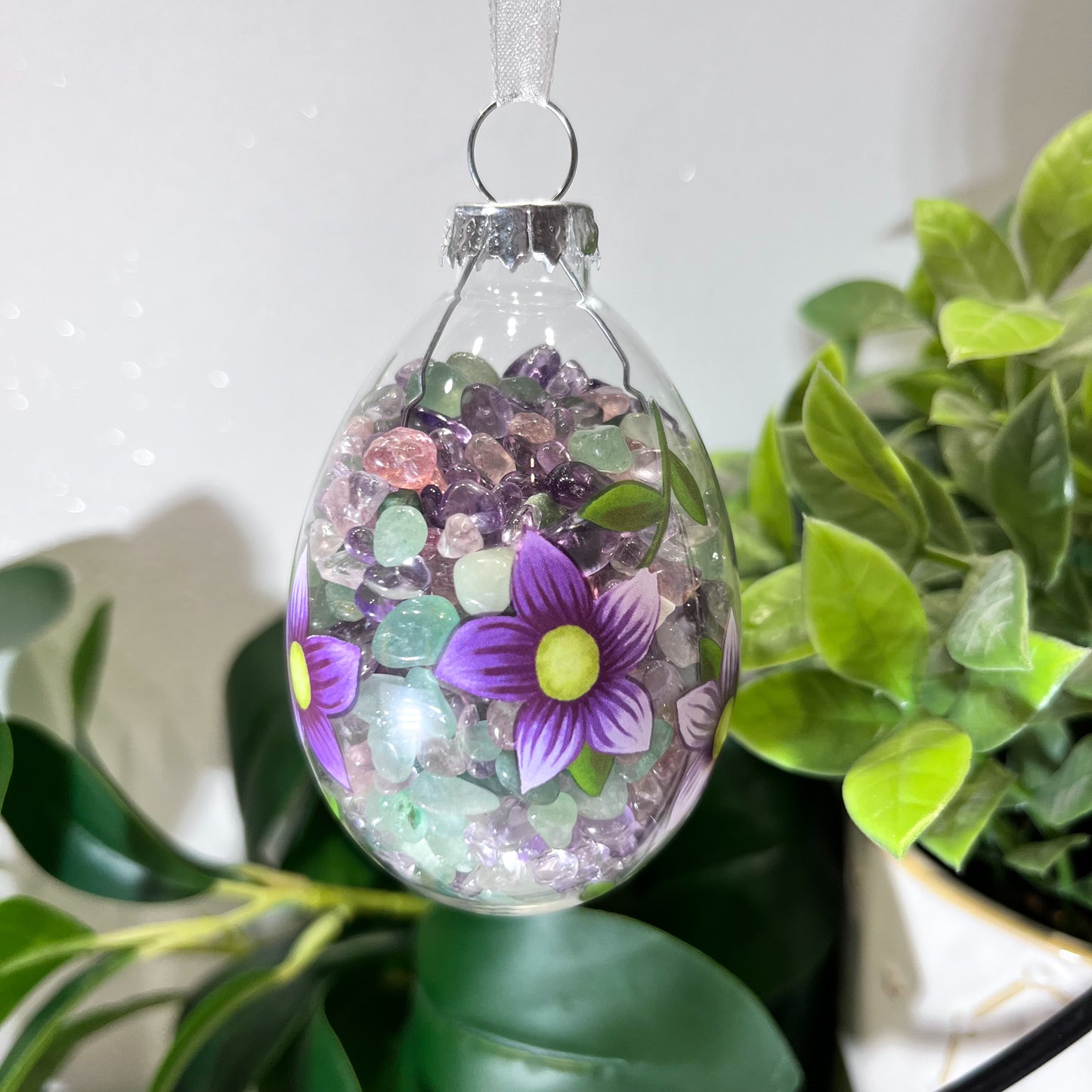 Hand Painted Glass Bauble with Crystal Chips