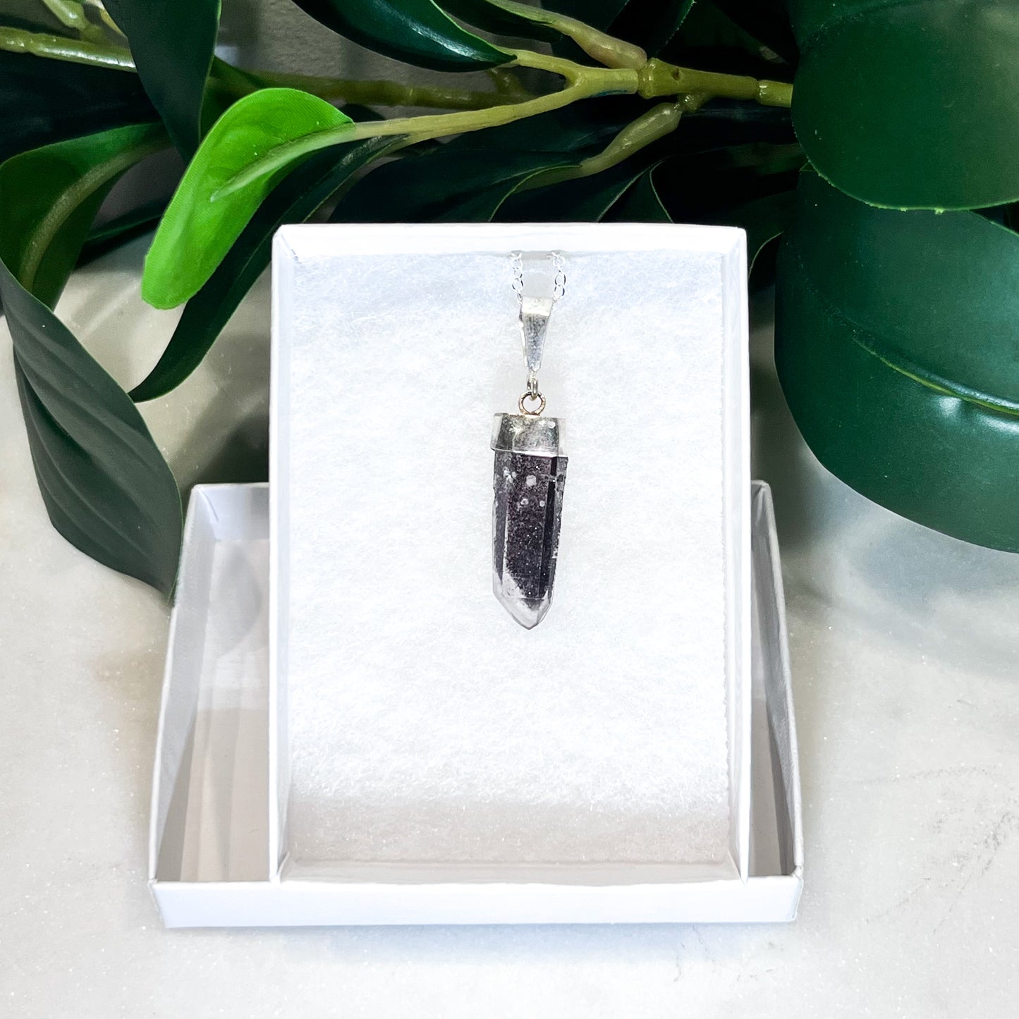 RARE Hematite Quartz Laser Sterling Silver Necklace #6