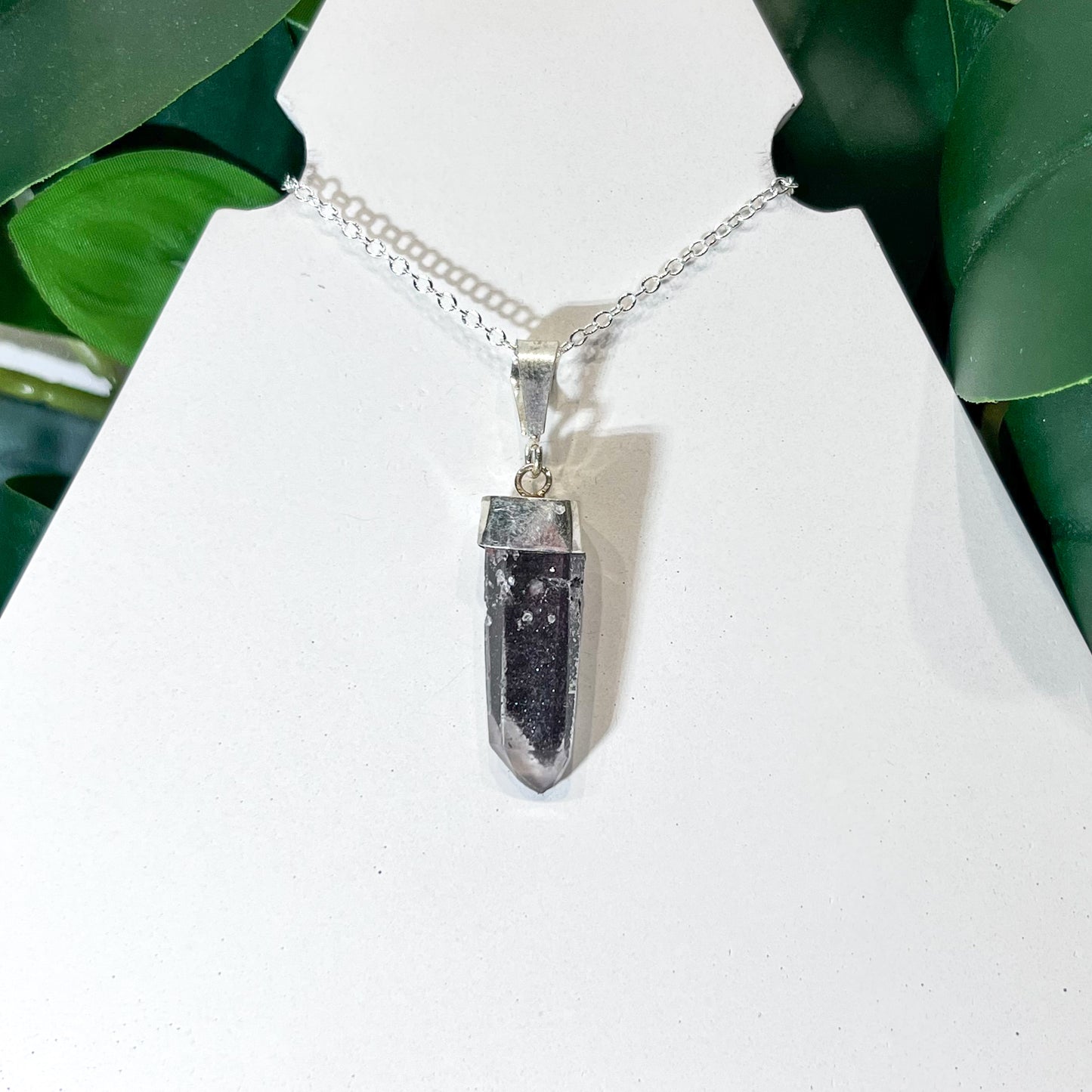 RARE Hematite Quartz Laser Sterling Silver Necklace #6