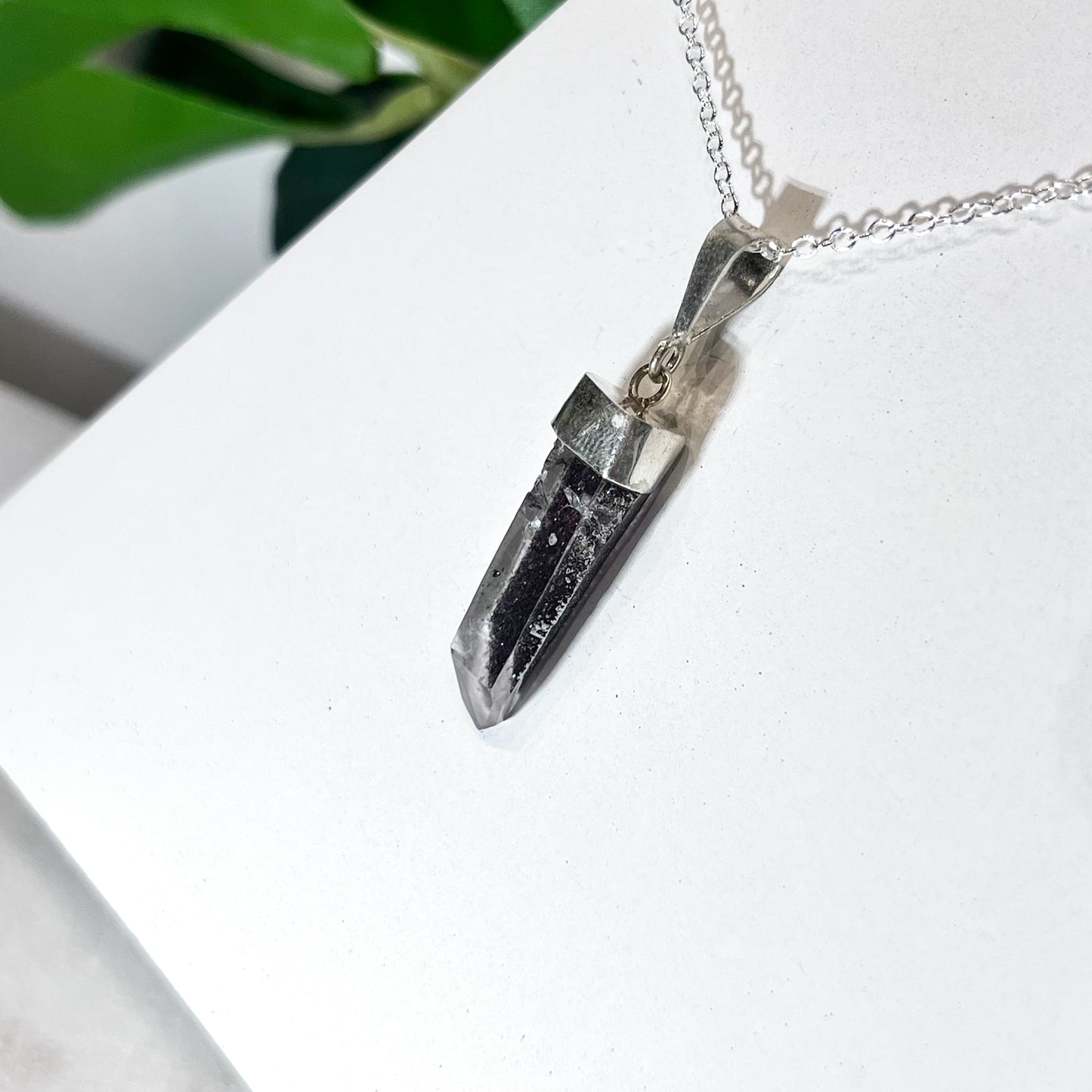 RARE Hematite Quartz Laser Sterling Silver Necklace #6