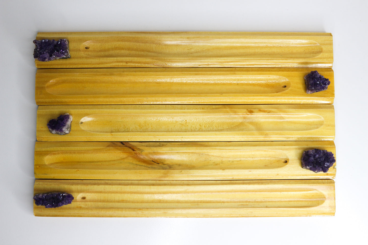 Handmade Wooden Incense Holders with Baby Amethyst Clusters