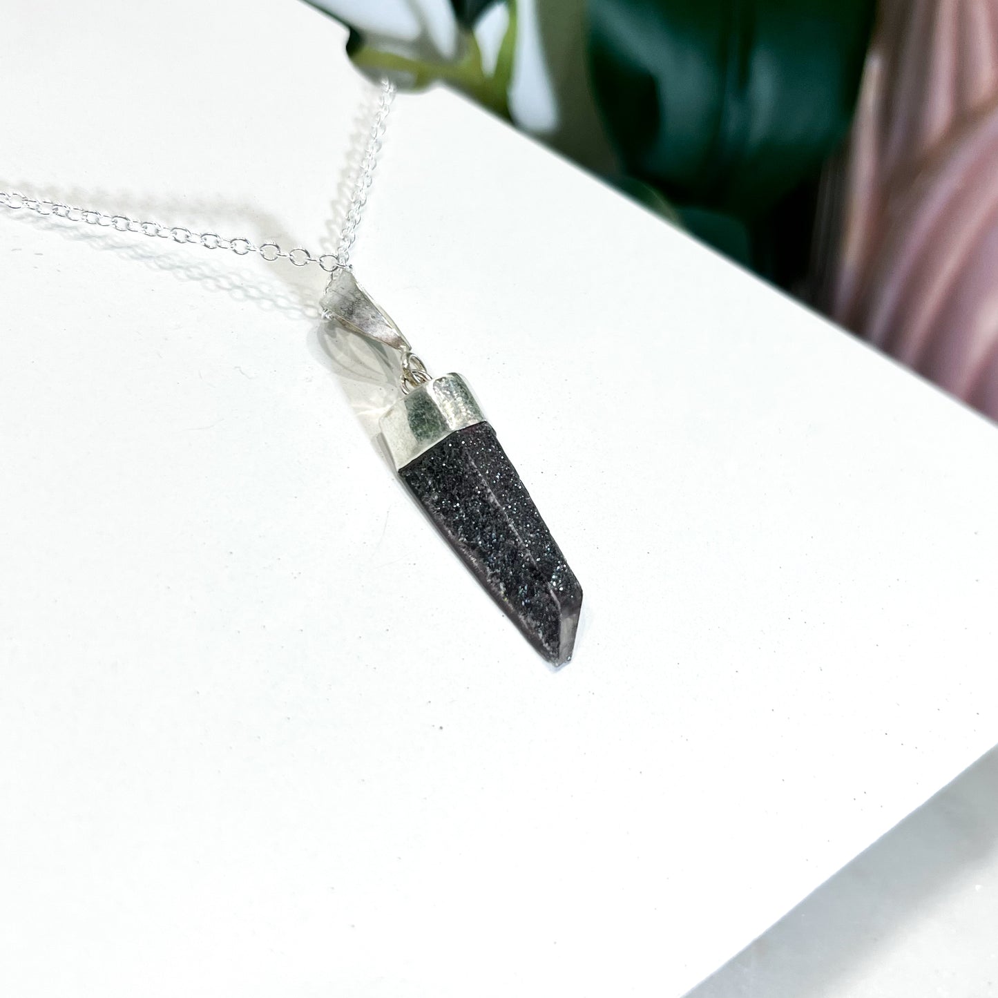 RARE Hematite Quartz Laser Sterling Silver Necklace #1