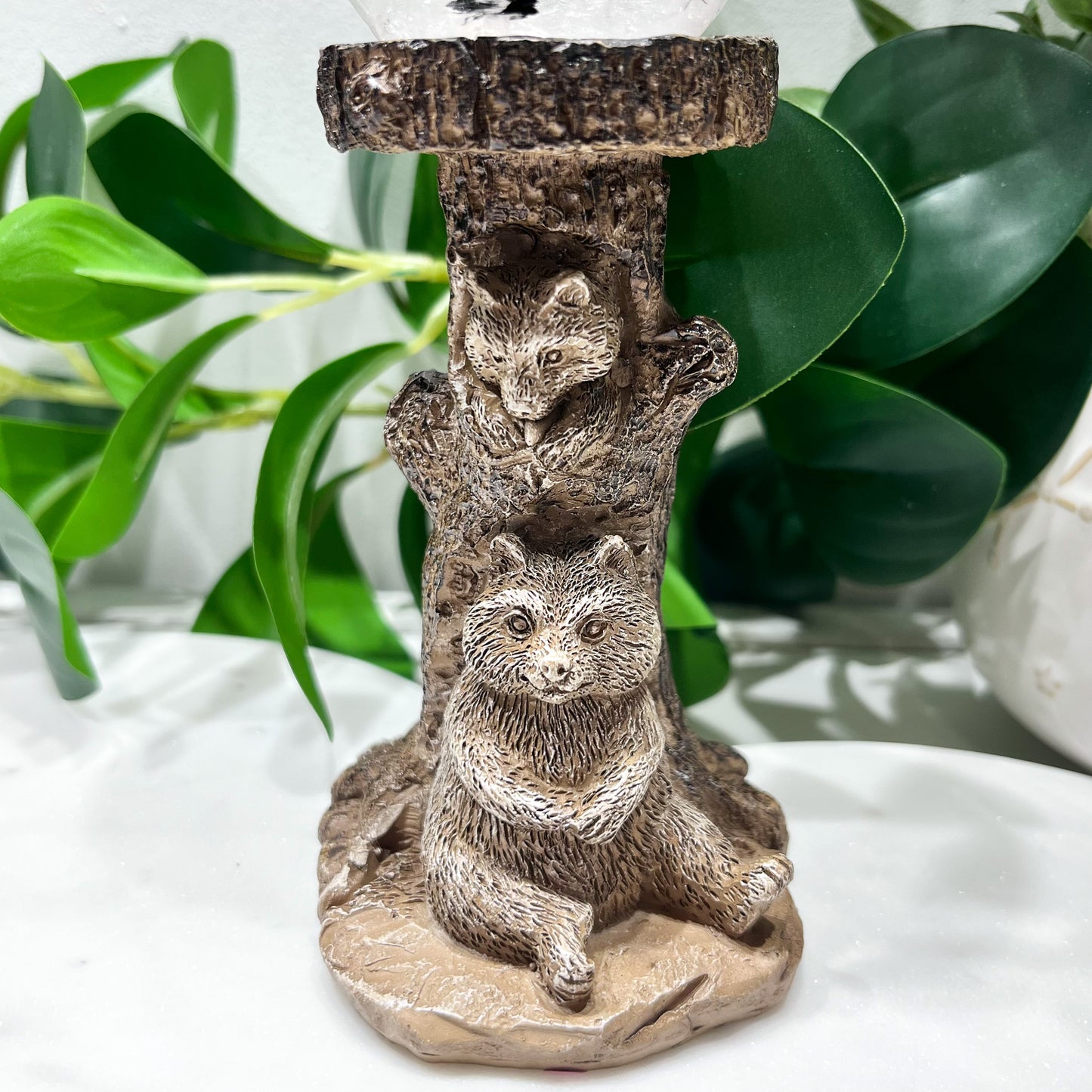 Wooden Racoon Sphere Stand