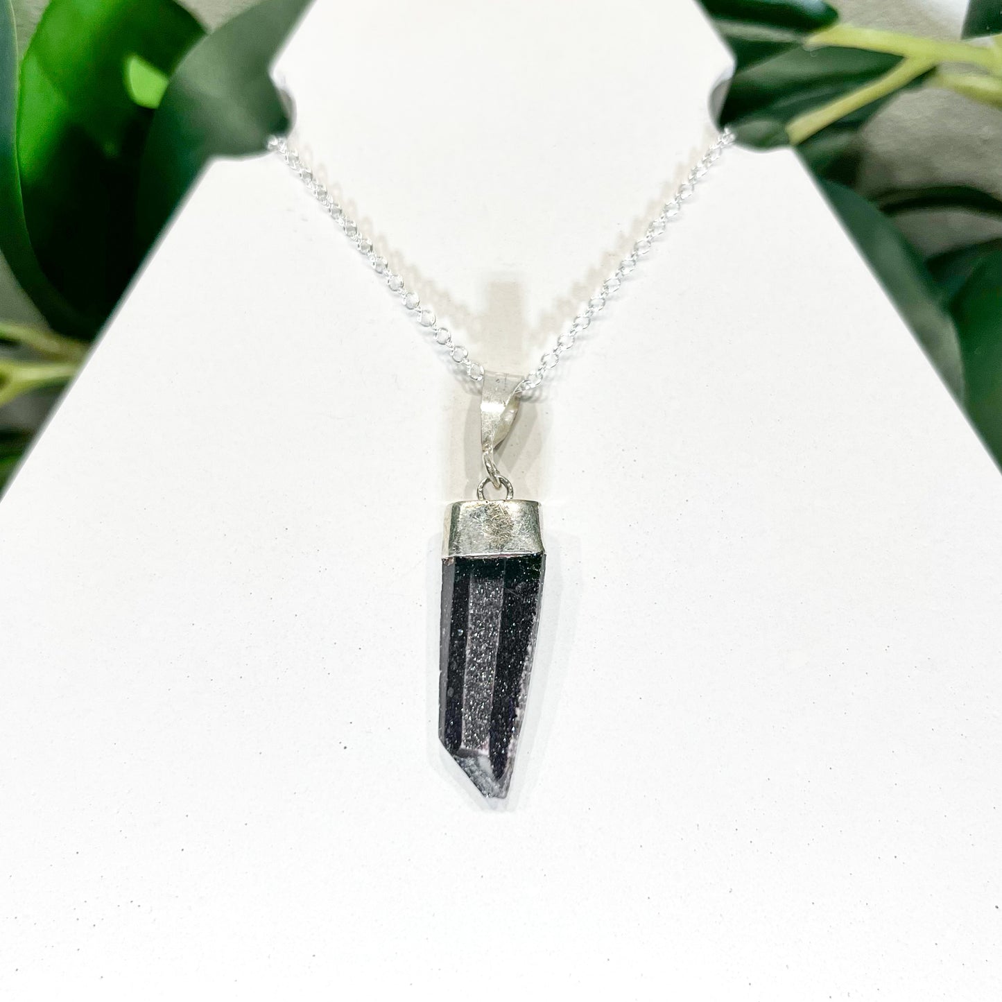 RARE Hematite Quartz Laser Sterling Silver Necklace #1