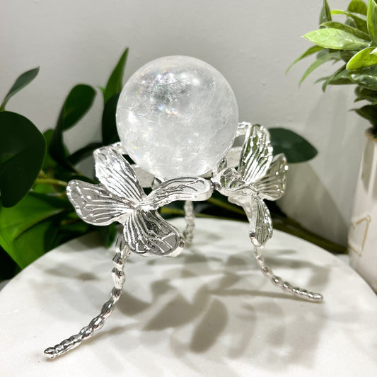 Silver Dragonfly Sphere Stand
