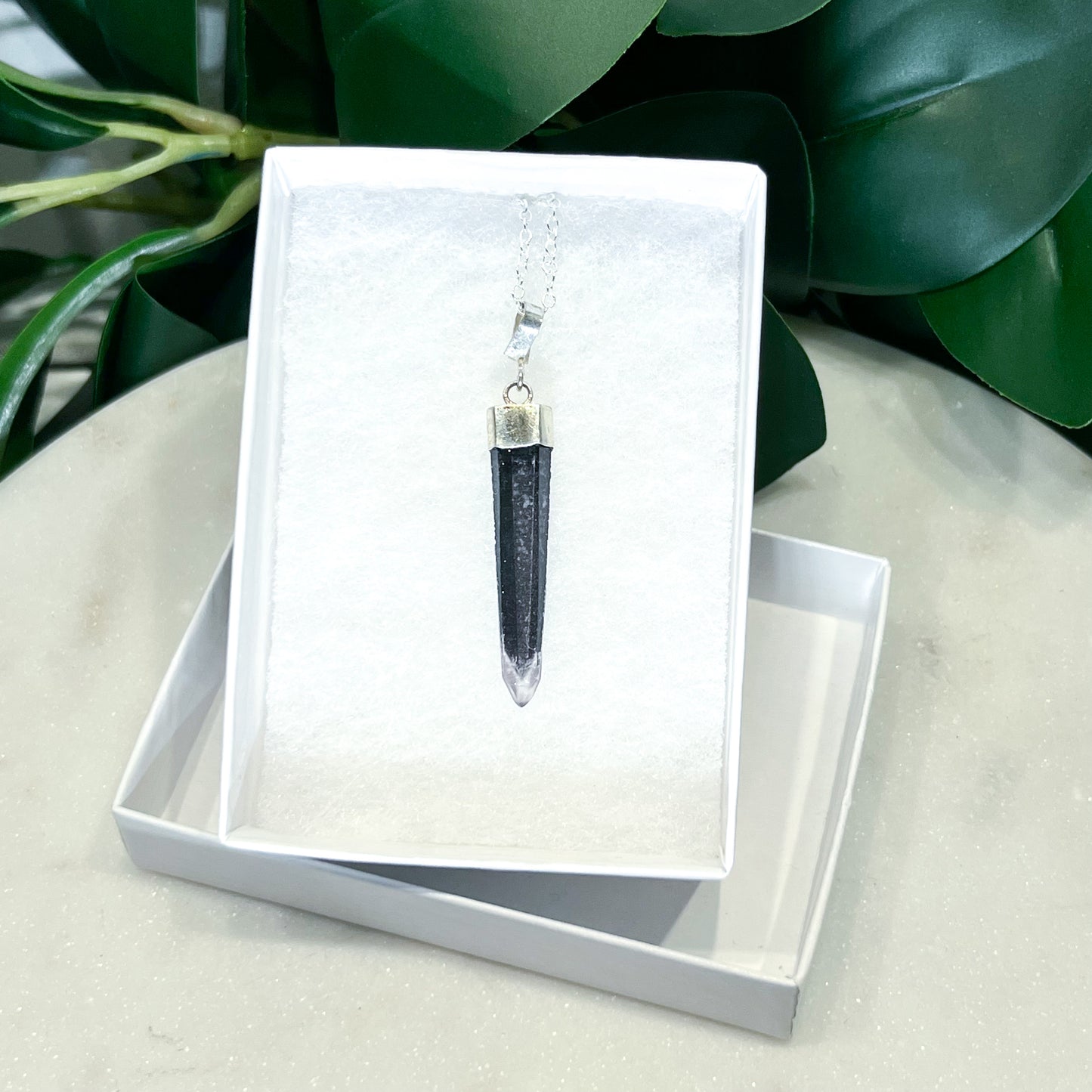 RARE Hematite Quartz Laser Sterling Silver Necklace #4