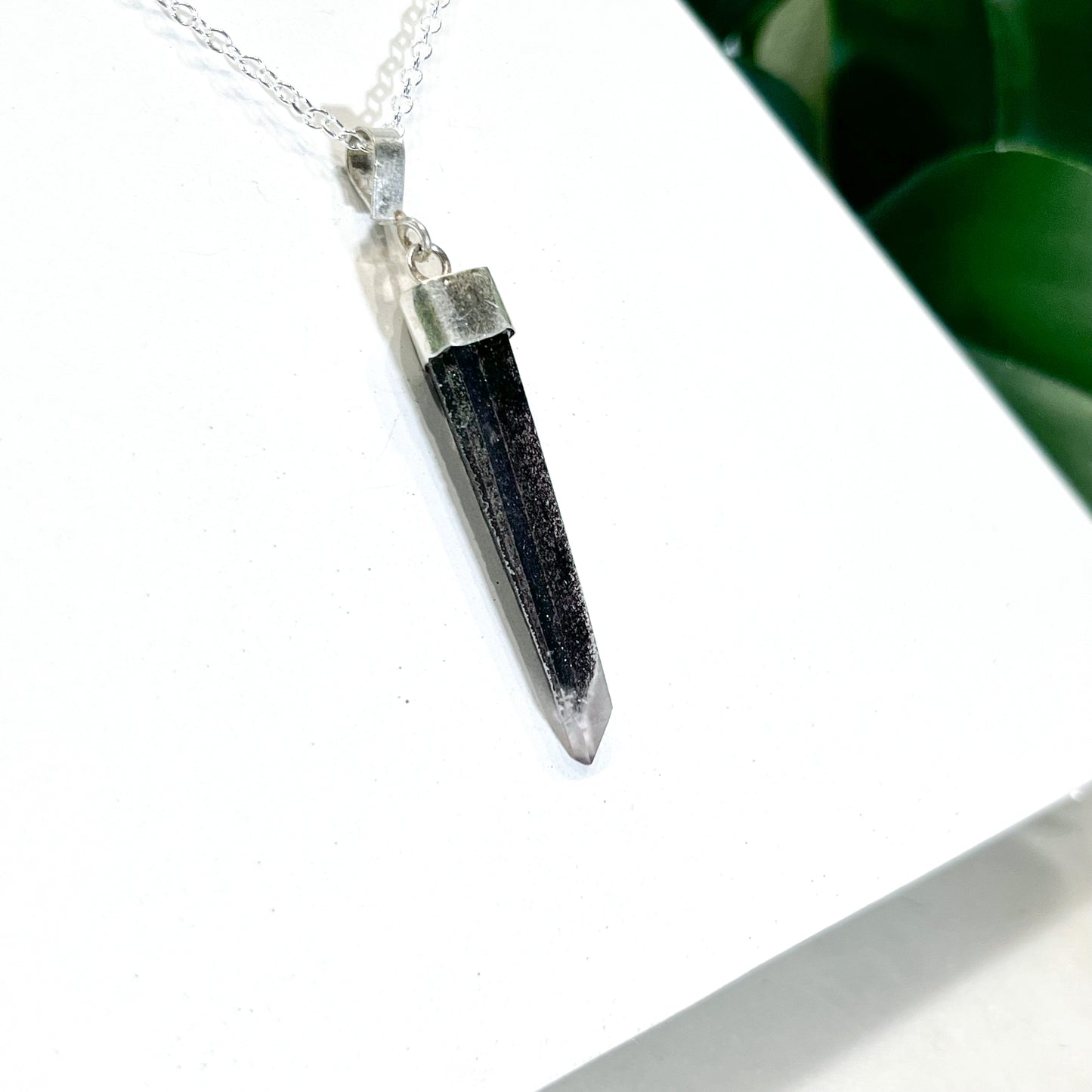 RARE Hematite Quartz Laser Sterling Silver Necklace #4