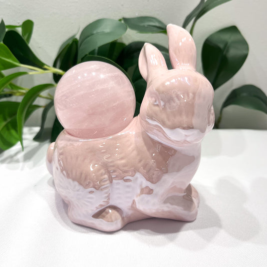 Pink Pearlised Bunny Sphere Stand