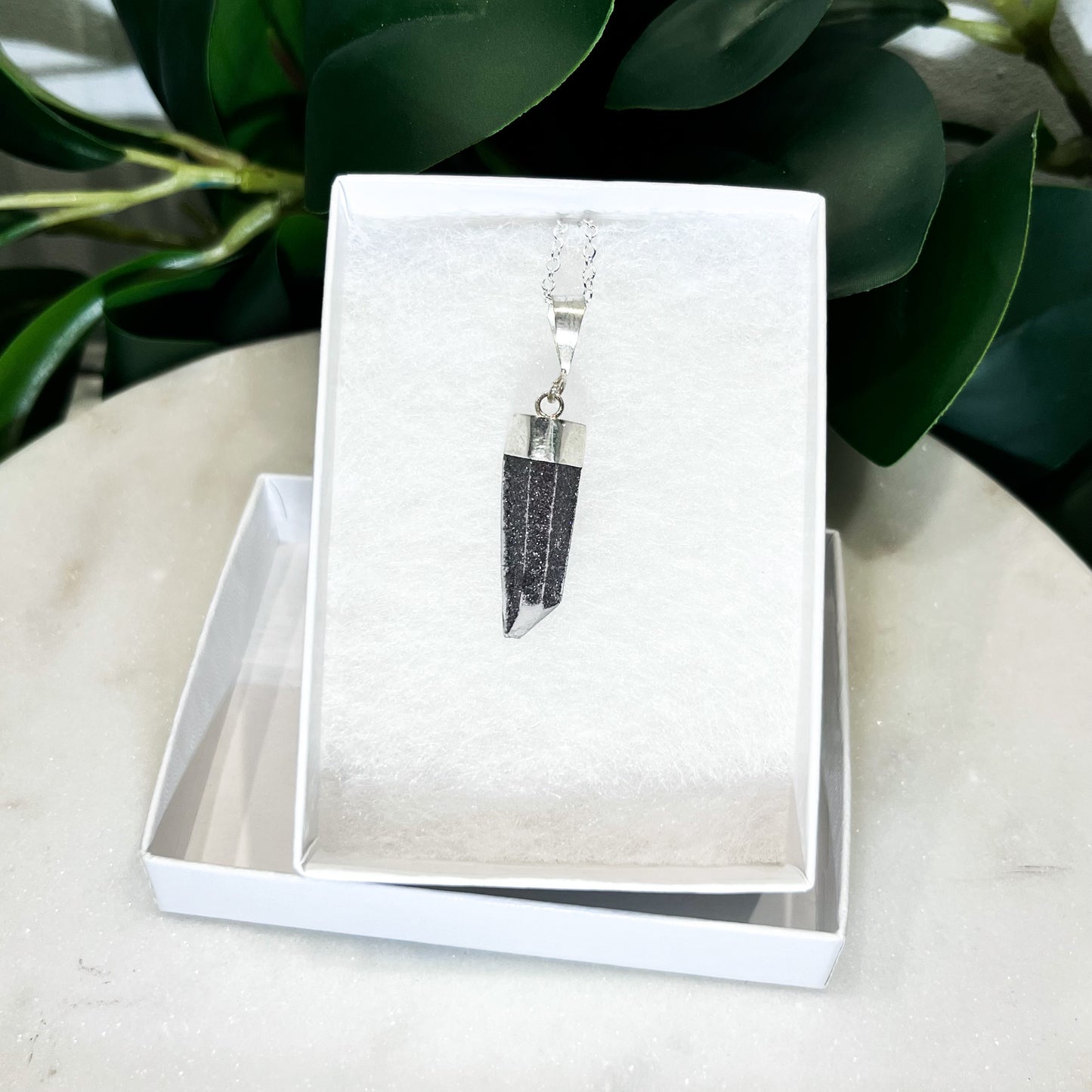 RARE Hematite Quartz Laser Sterling Silver Necklace #1