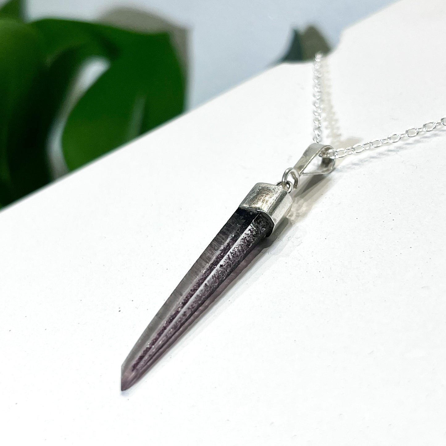 RARE Hematite Quartz Laser Sterling Silver Necklace #2