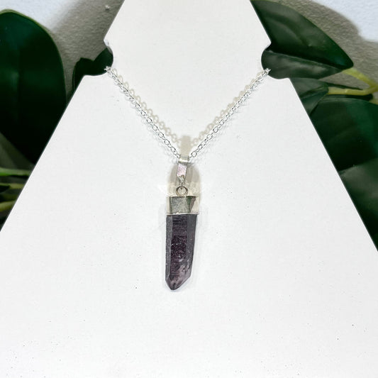 RARE Hematite Quartz Laser Sterling Silver Necklace #5