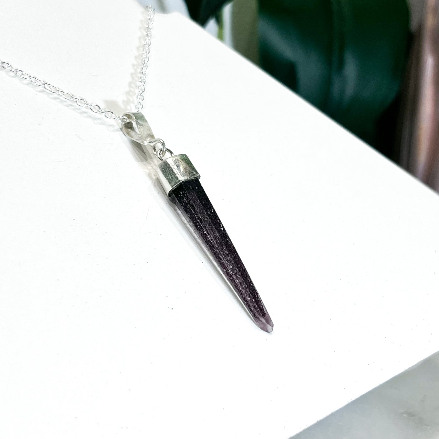 RARE Hematite Quartz Laser Sterling Silver Necklace #2