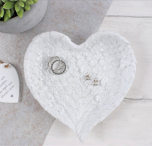 Glitter Heart Shaped Angel Wing Trinket Dish