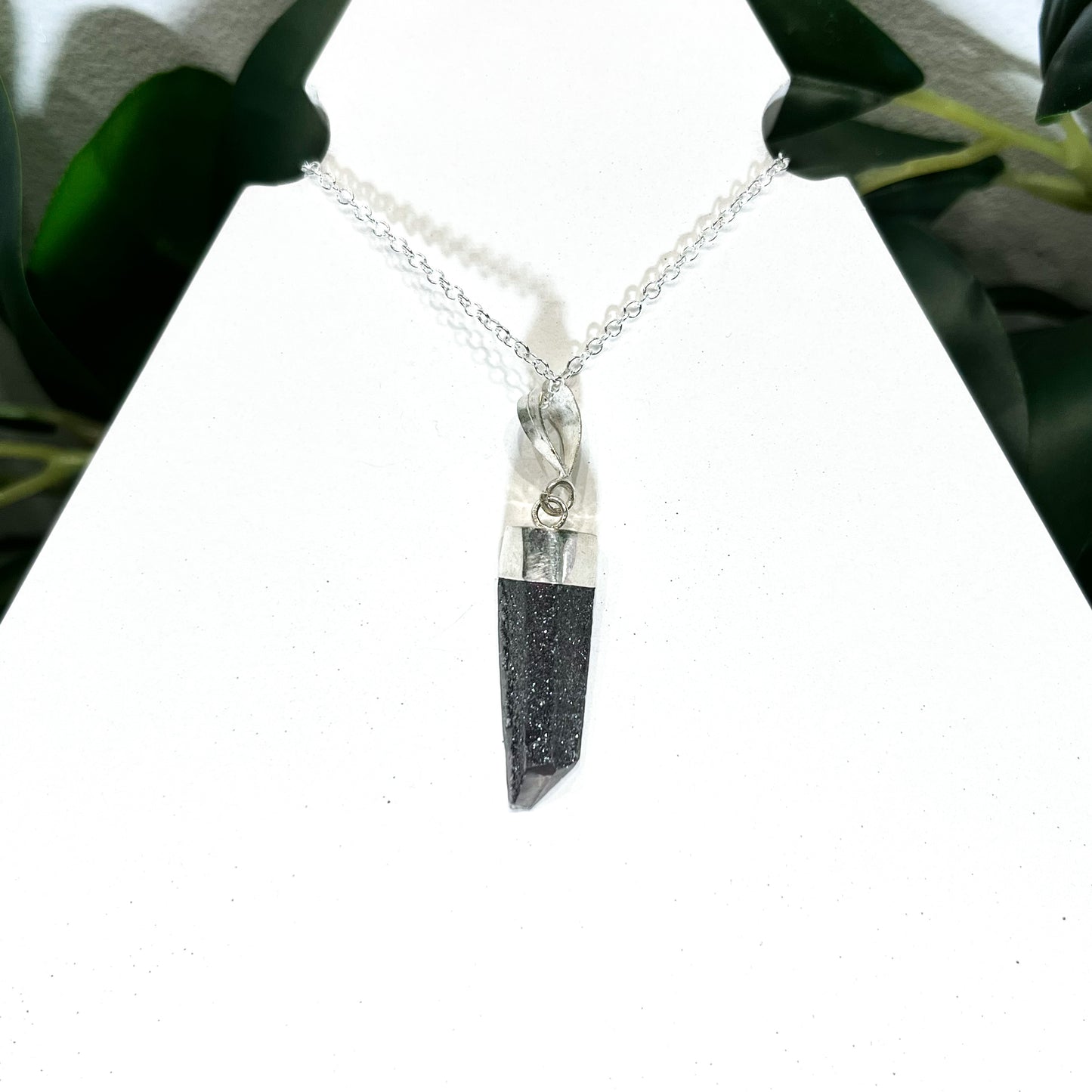 RARE Hematite Quartz Laser Sterling Silver Necklace #1