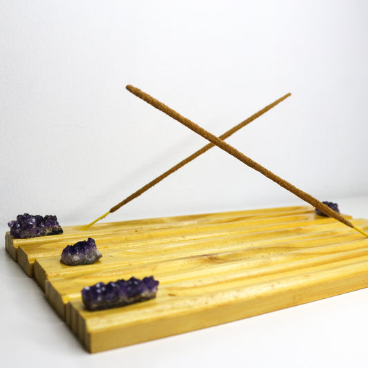 Handmade Wooden Incense Holders with Baby Amethyst Clusters