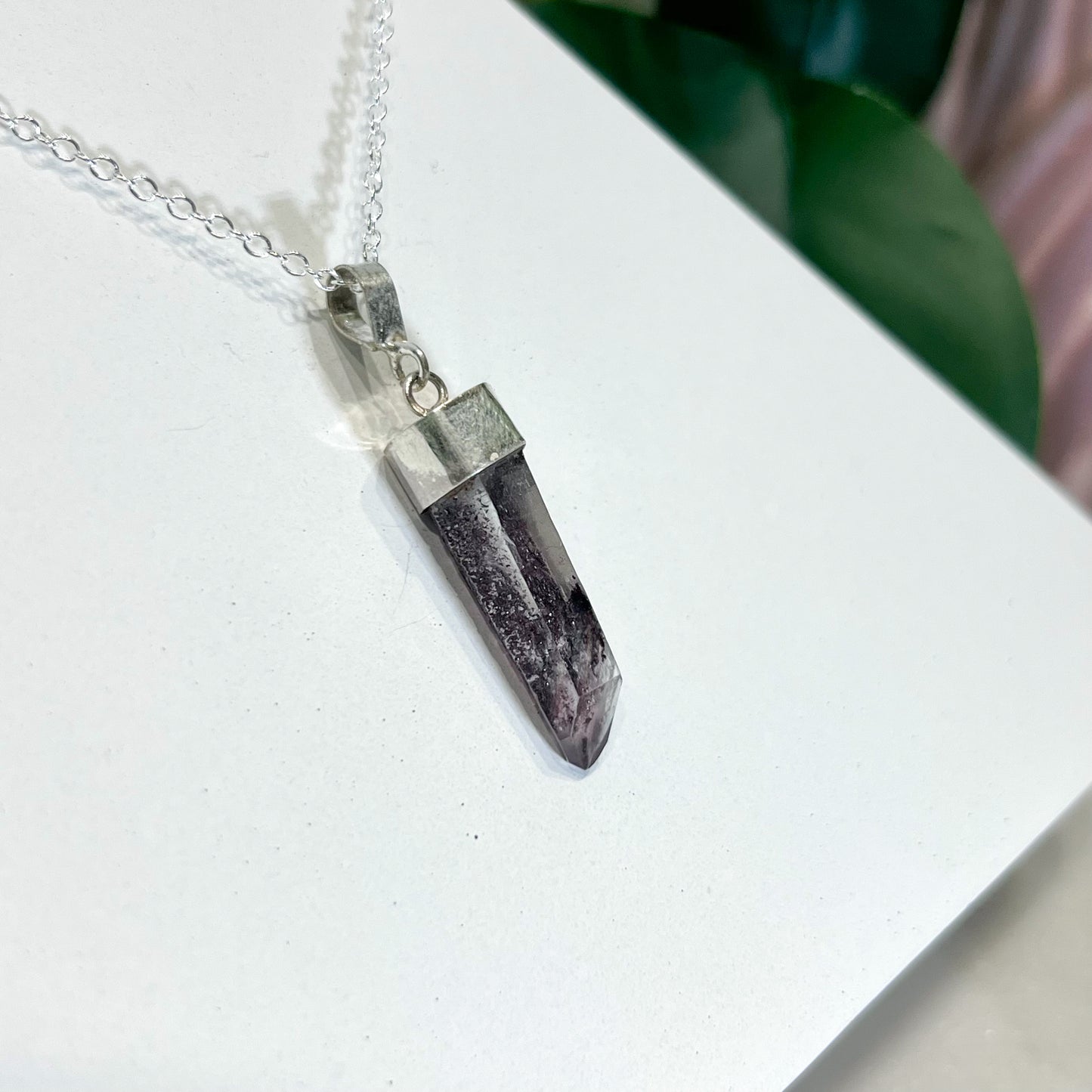 RARE Hematite Quartz Laser Sterling Silver Necklace #5