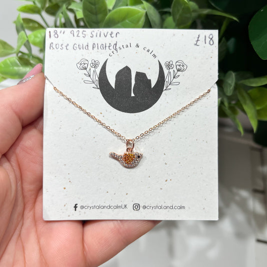 Sterling Silver Rose Gold Plated Bird Necklace