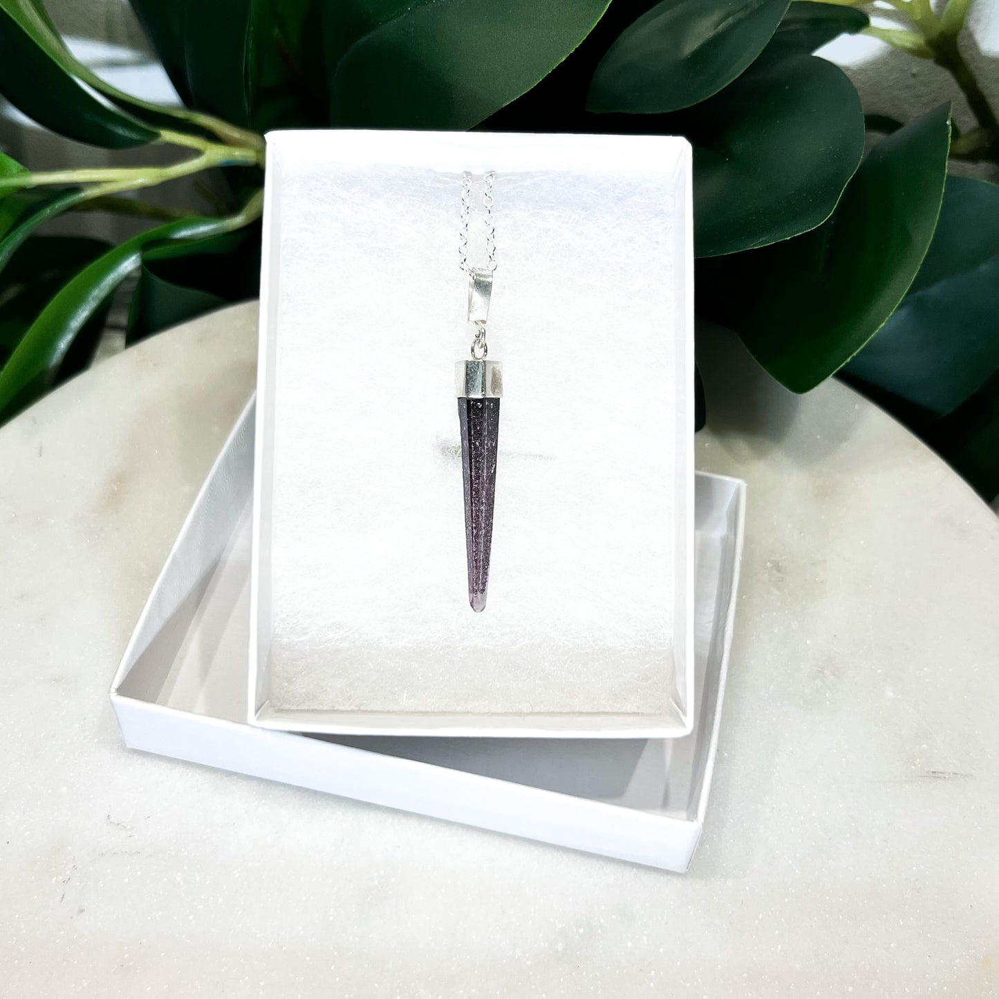RARE Hematite Quartz Laser Sterling Silver Necklace #2
