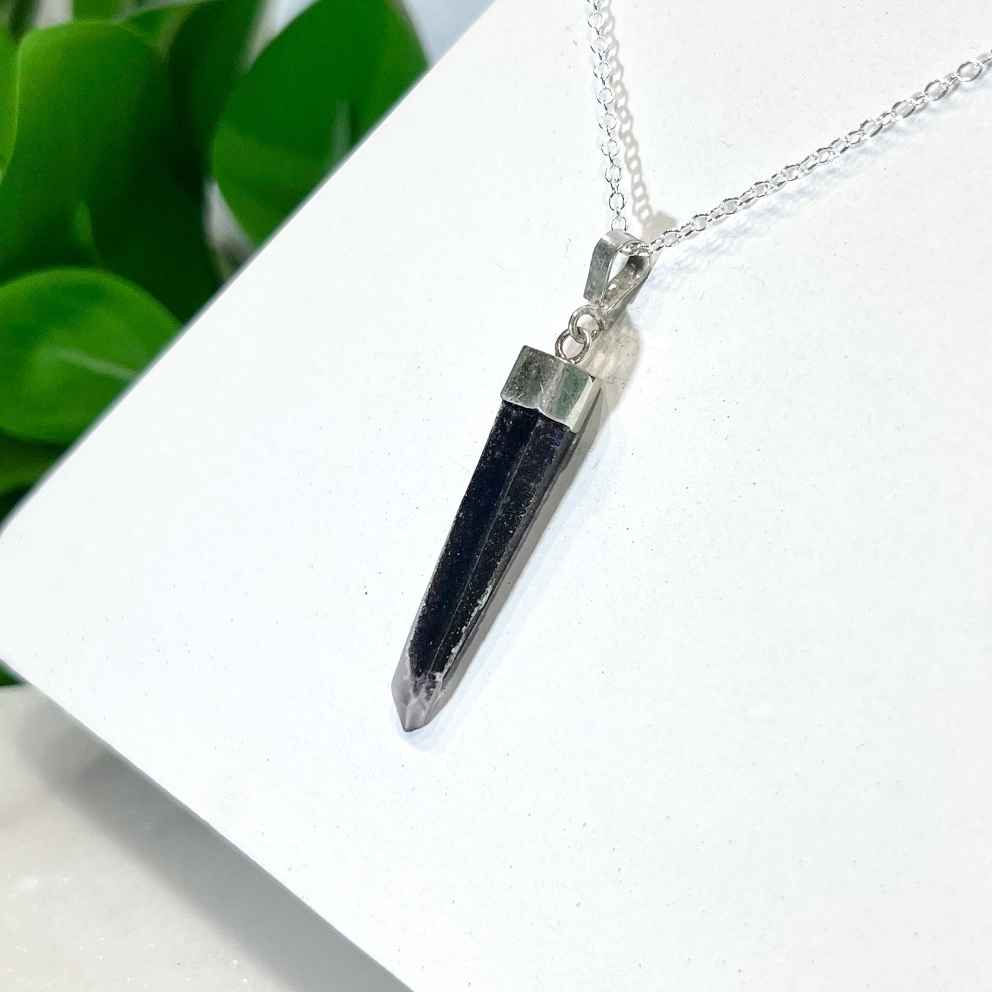 RARE Hematite Quartz Laser Sterling Silver Necklace #4