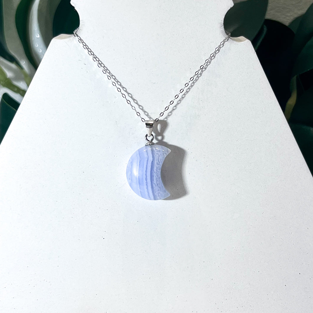 Sterling Silver Blue Lace Agate Moon Necklace #1