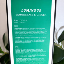 Load image into Gallery viewer, PROSPERITY | Lemongrass + Ginger Reed Diffuser with Green Aventurine
