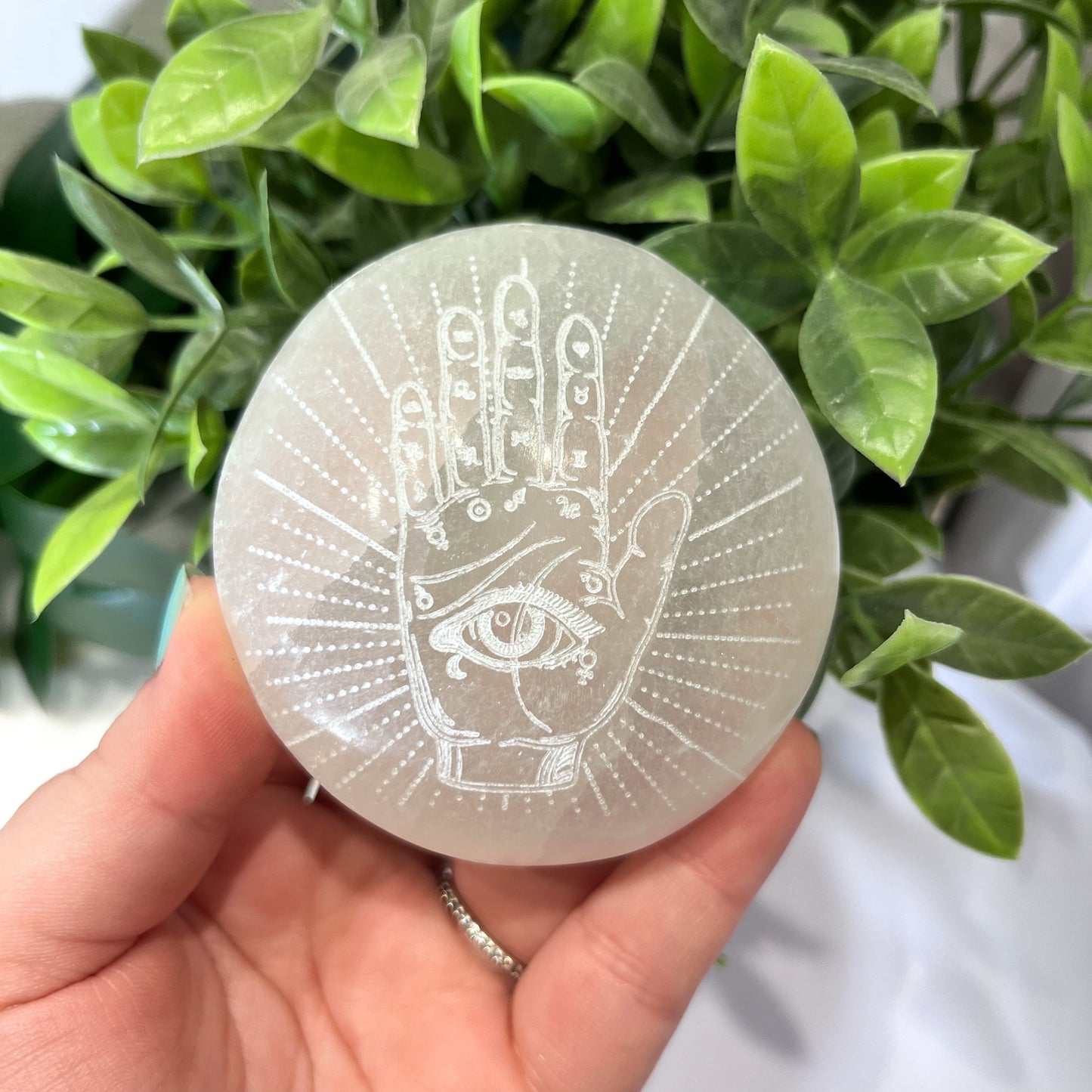 Selenite Palmstone | Palmistry Hand