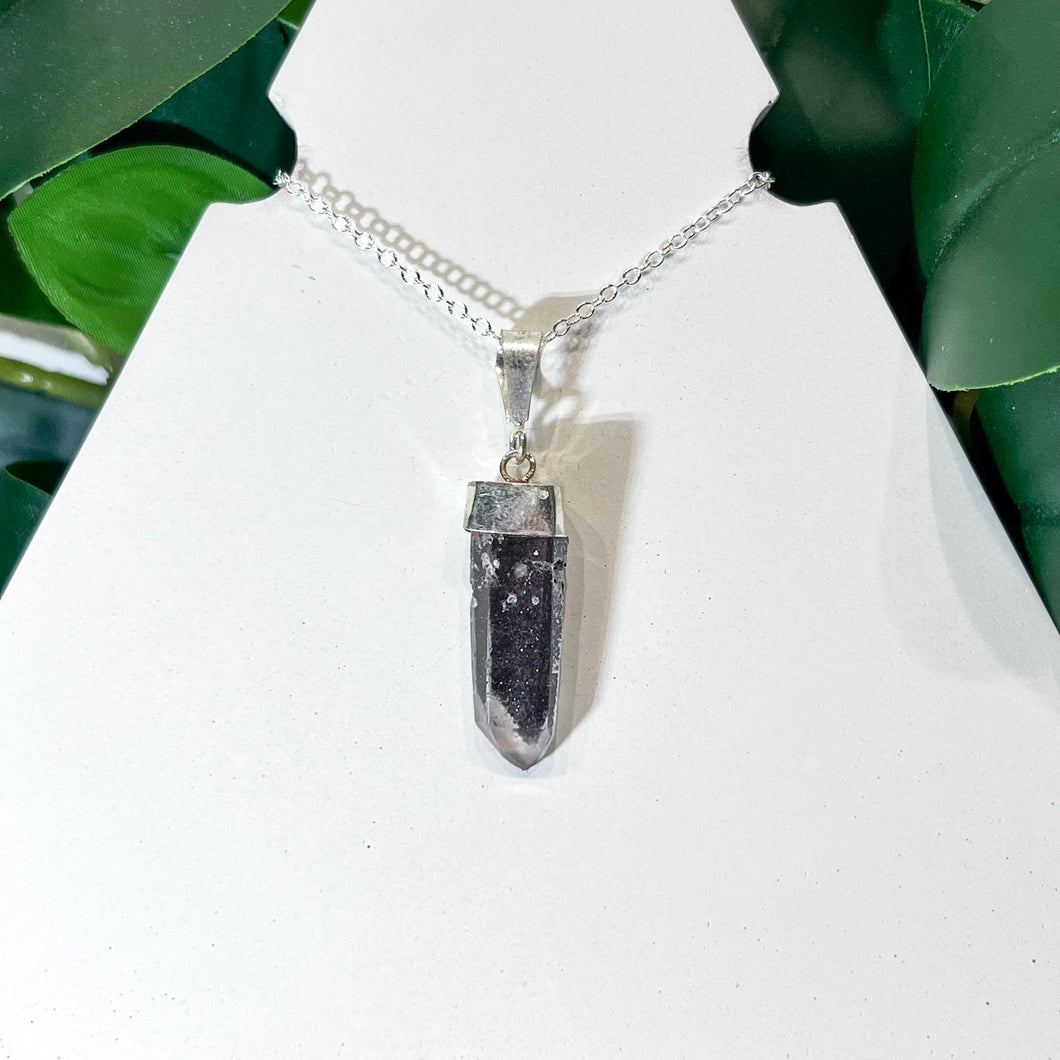 RARE Hematite Quartz Laser Sterling Silver Necklace #6