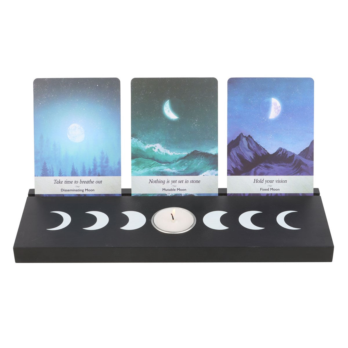 Black Moon Phase Tarot/Oracle Card Stand with Tealight Holder