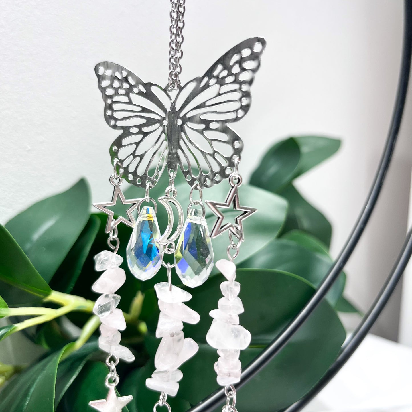 Butterfly Hanging with Rose Quartz Chips