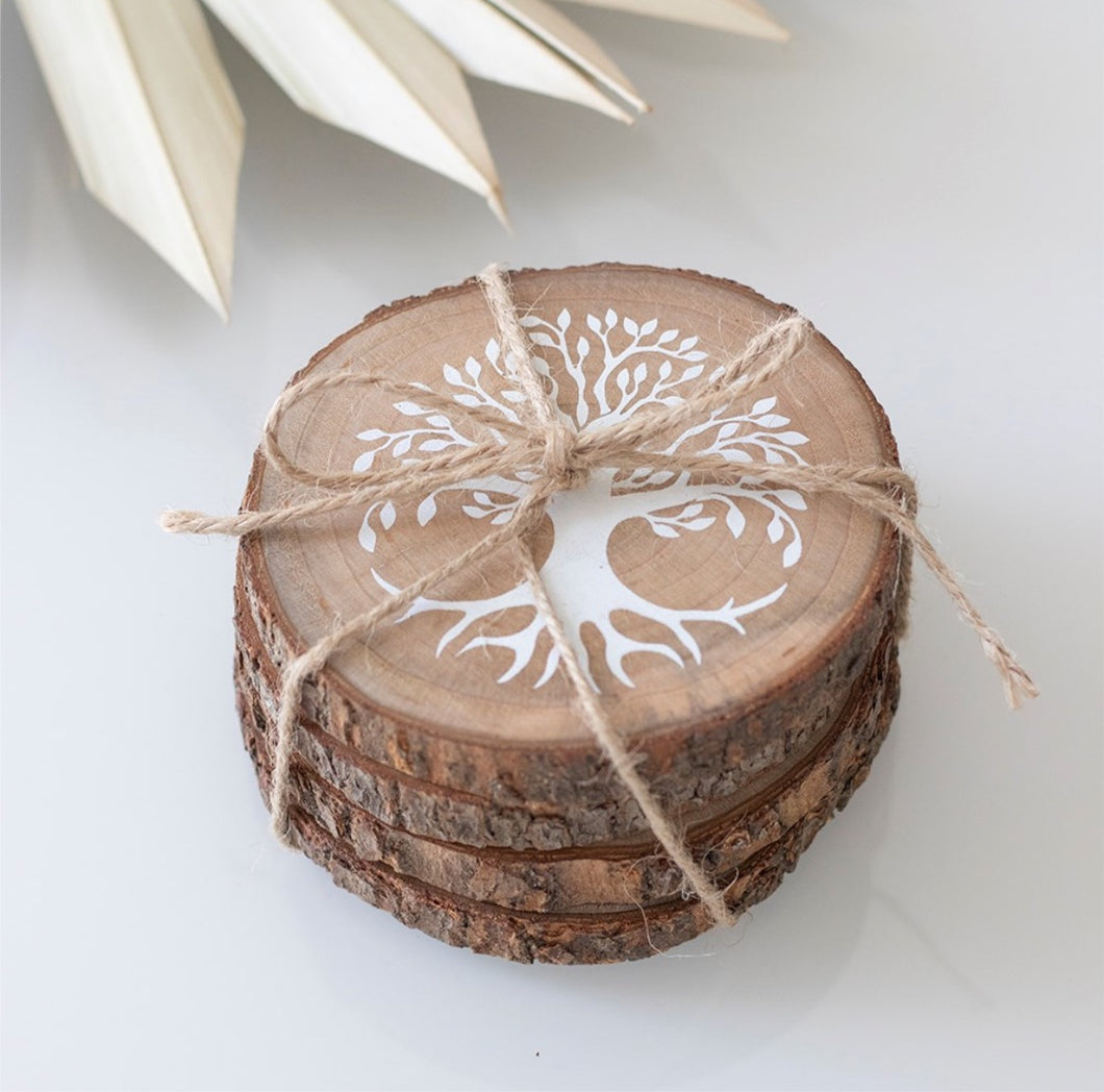 Tree of Life Wood Slice Coaster Set