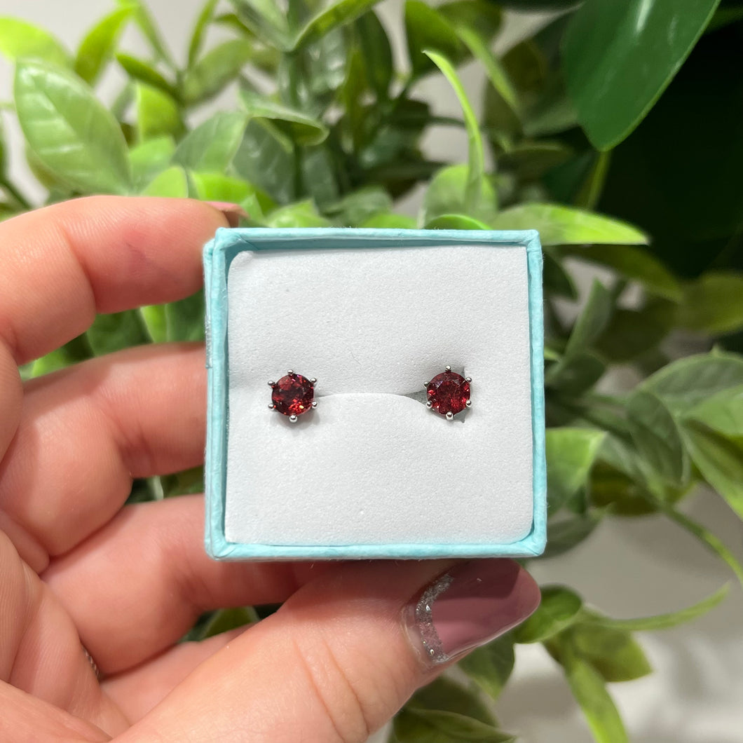 Sterling Silver Faceted Garnet Studs