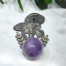 Load image into Gallery viewer, Wooden Mushroom and Crystals Sphere Stand
