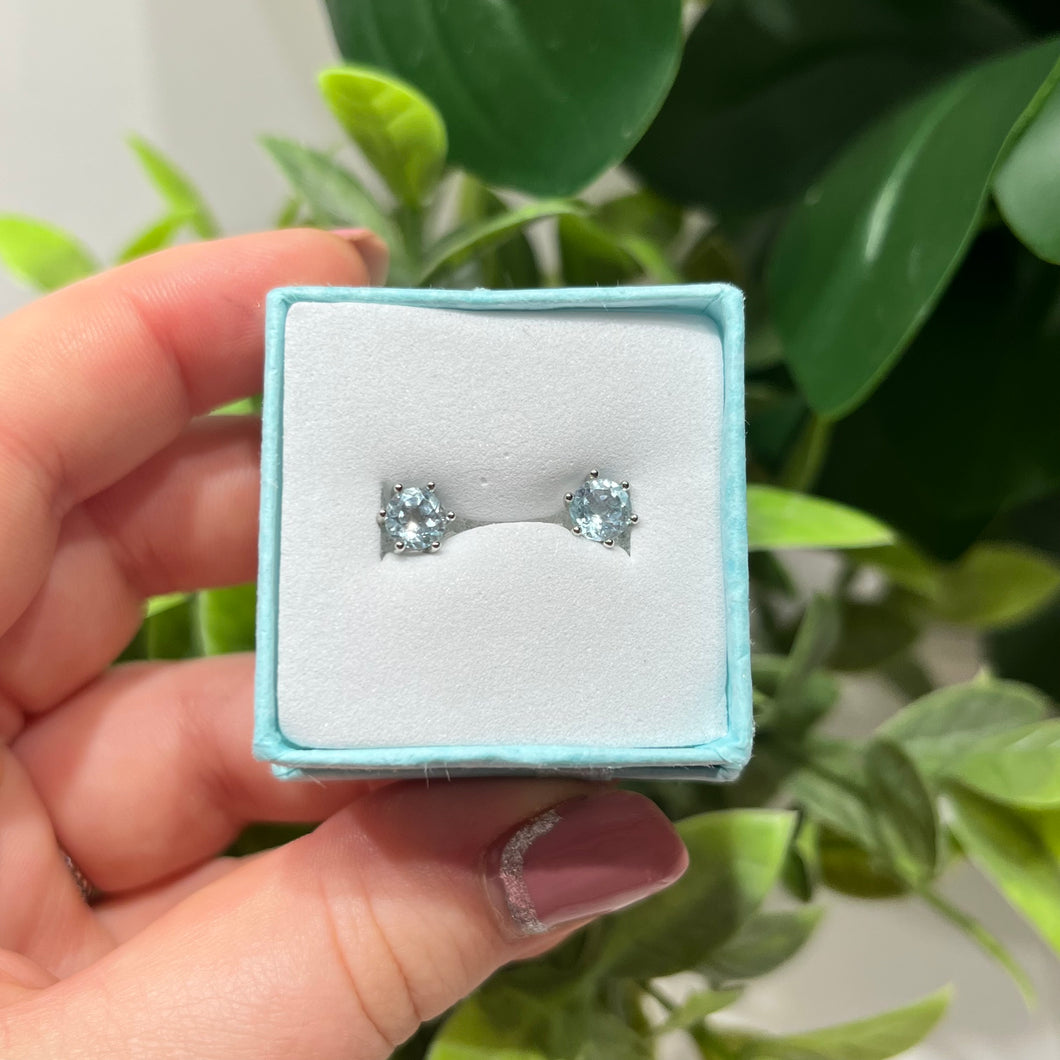 Sterling Silver Faceted Blue Topaz Studs