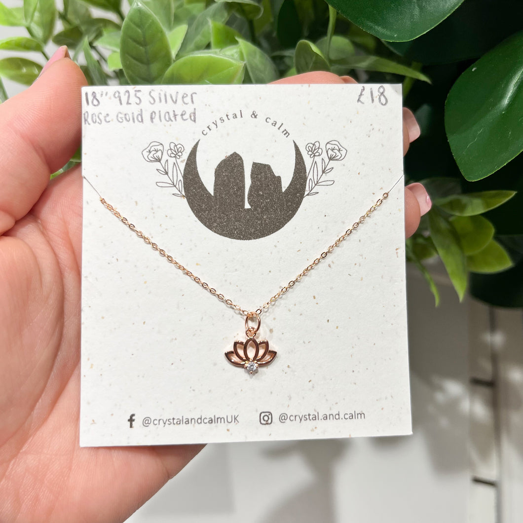 Sterling Silver Rose Gold Plated Lotus Flower Necklace