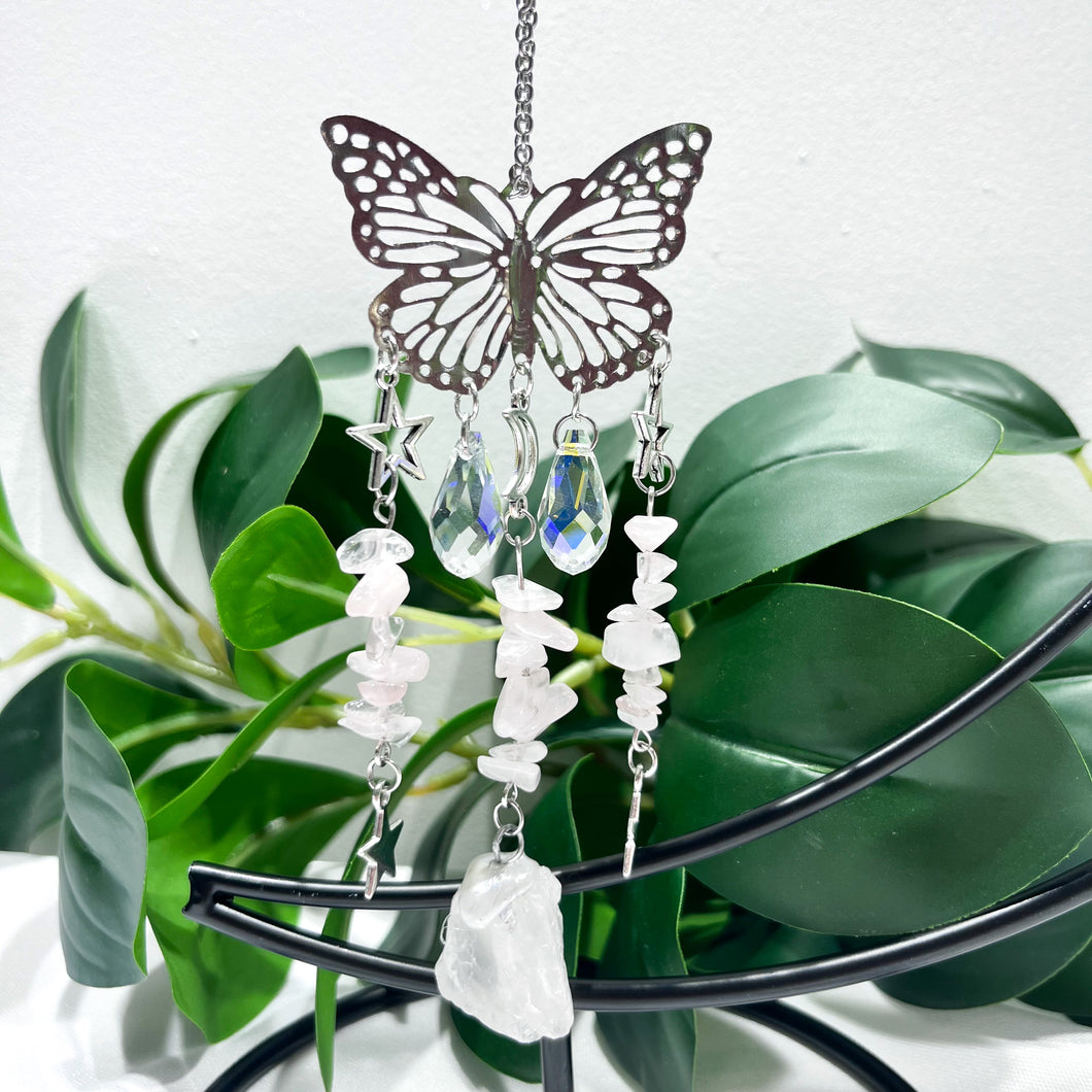 Butterfly Hanging with Rose Quartz Chips